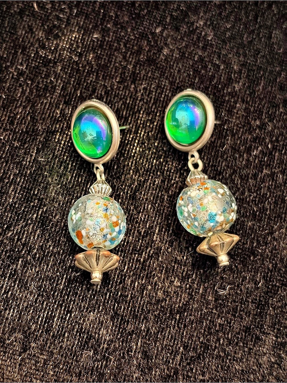 Green Multicolor Dangle Earrings Like New